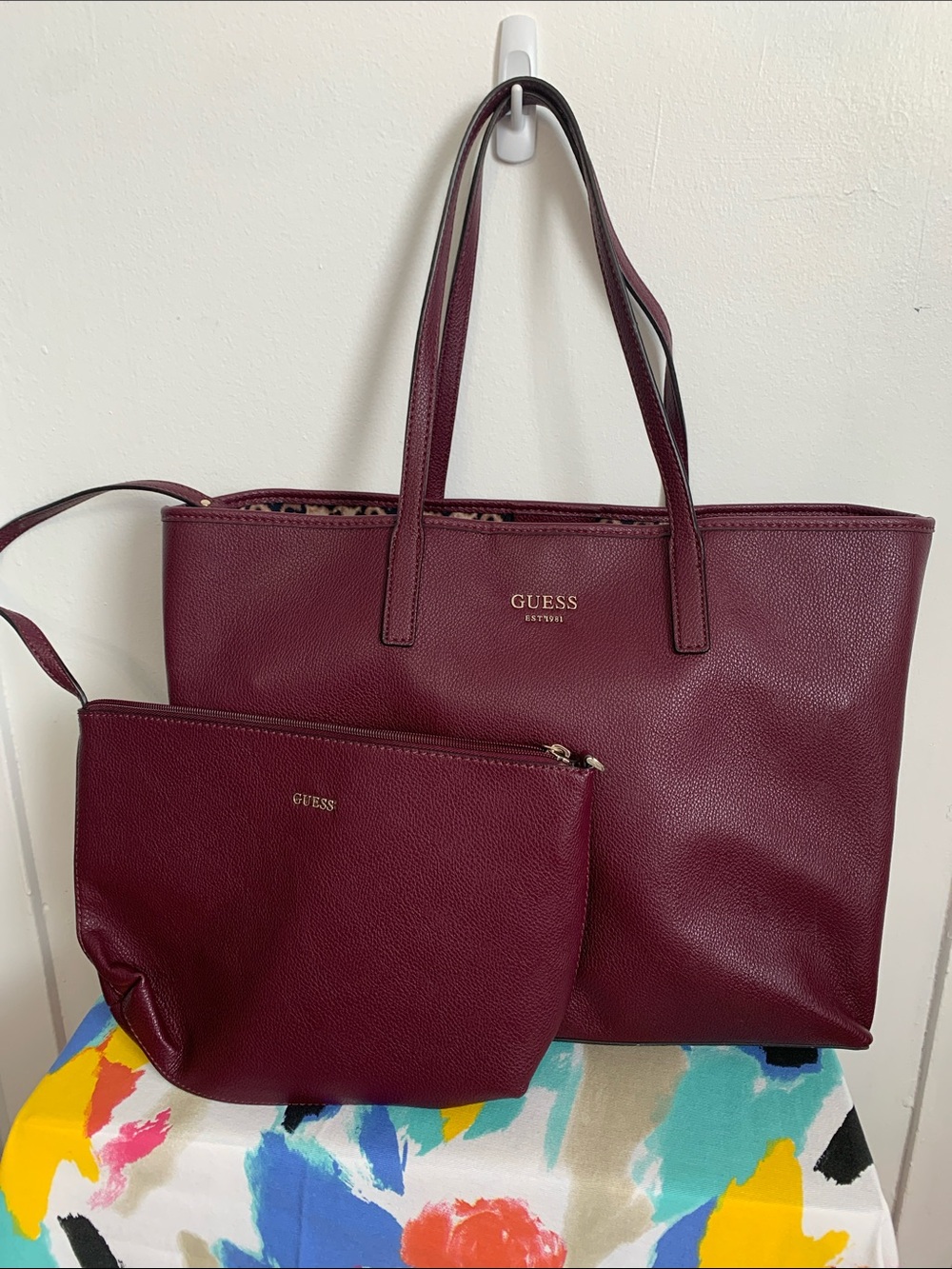 GUESS Wine Red Tote with Matching Pouch
